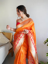 Awesome Orange Golden Zari Worked Banarasi Saree